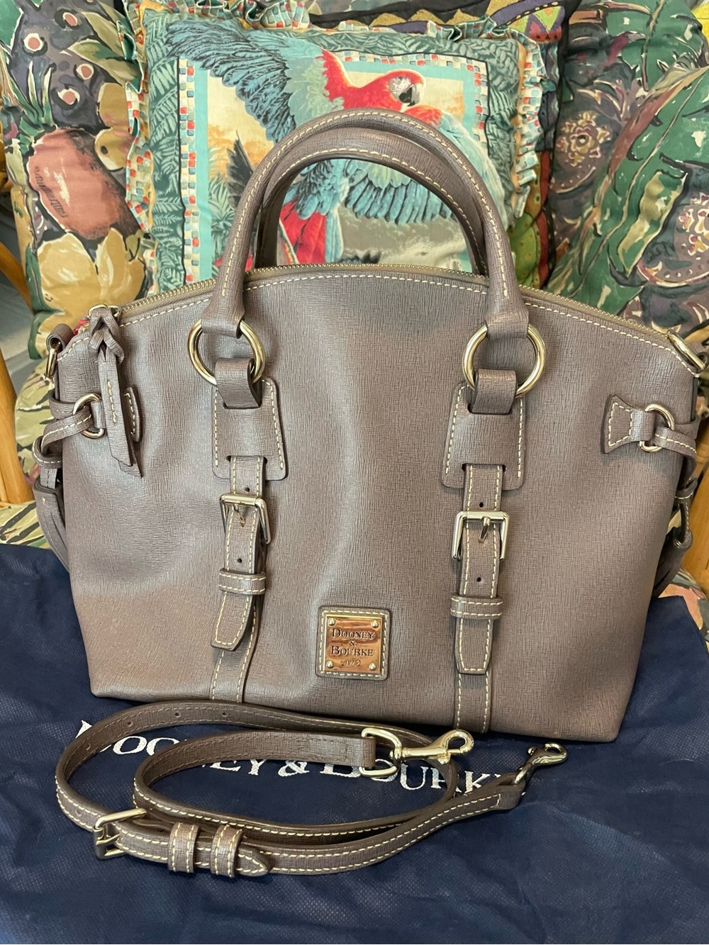 Dooney & Bourke Bristol Saffiano Satchel Elephant with Strap Excellent